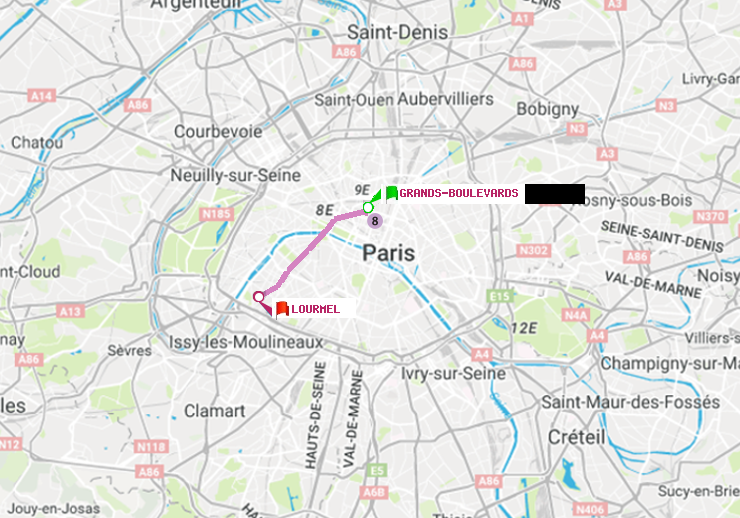 plan itinéraire ratp de Grands Boulevards à Lourmel