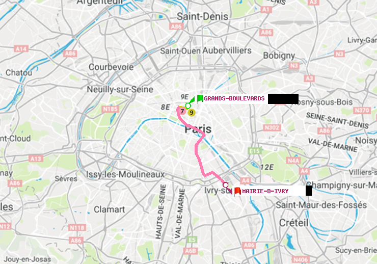 plan itinéraire ratp de Grands Boulevards à Mairie d