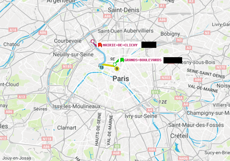 plan itinéraire ratp de Grands Boulevards à Mairie de Clichy
