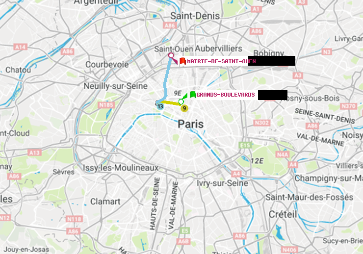 plan itinéraire ratp de Grands Boulevards à Mairie de Saint-Ouen