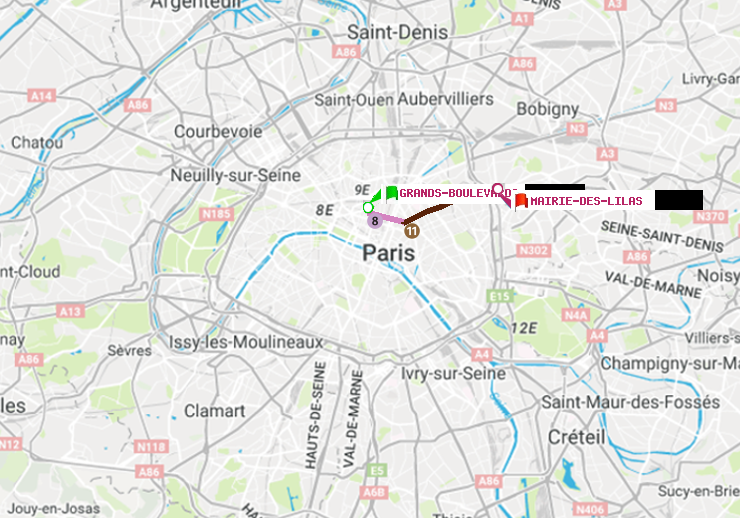plan itinéraire ratp de Grands Boulevards à Mairie des Lilas