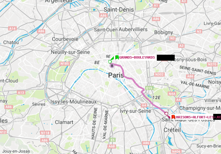plan itinéraire ratp de Grands Boulevards à Maisons-Alfort-Les Juilliottes