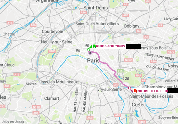 plan itinéraire ratp de Grands Boulevards à Maisons-Alfort-Stade