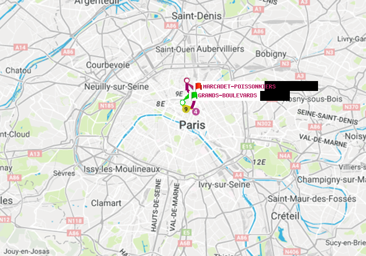plan itinéraire ratp de Grands Boulevards à Marcadet-Poissonniers