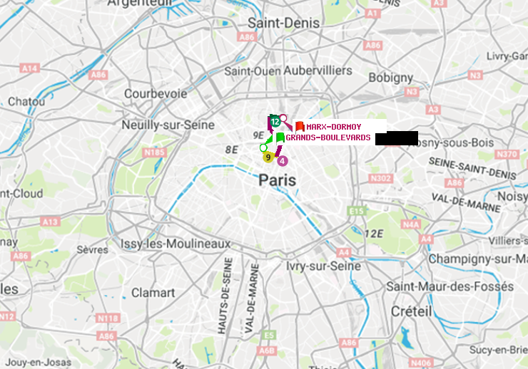 plan itinéraire ratp de Grands Boulevards à Marx-Dormoy