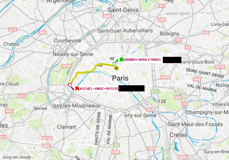 plan itinéraire ratp de Grands Boulevards à Michel-Ange-Auteuil