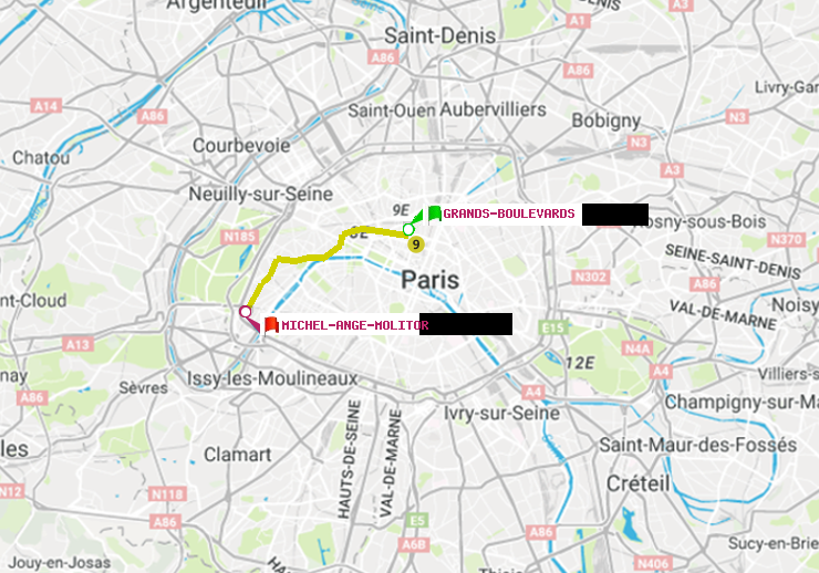plan itinéraire ratp de Grands Boulevards à Michel-Ange-Molitor