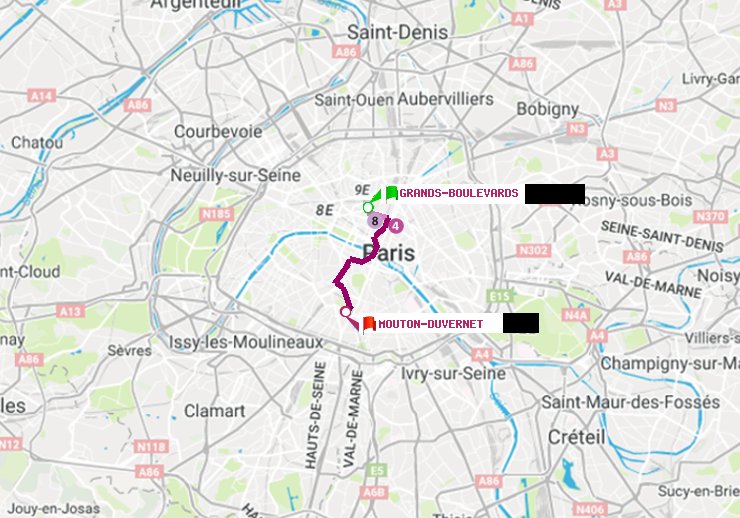 plan itinéraire ratp de Grands Boulevards à Mouton-Duvernet