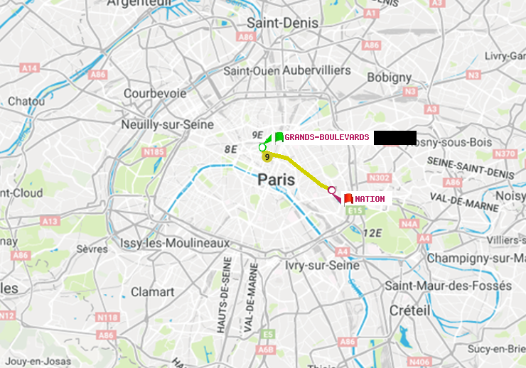 plan itinéraire ratp de Grands Boulevards à Nation