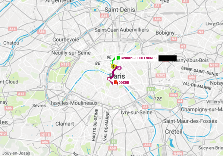 plan itinéraire ratp de Grands Boulevards à Odéon