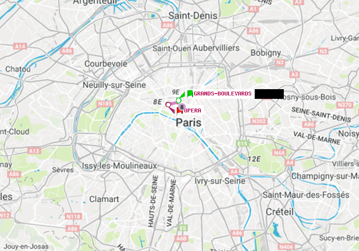 plan itinéraire ratp de Grands Boulevards à Opéra