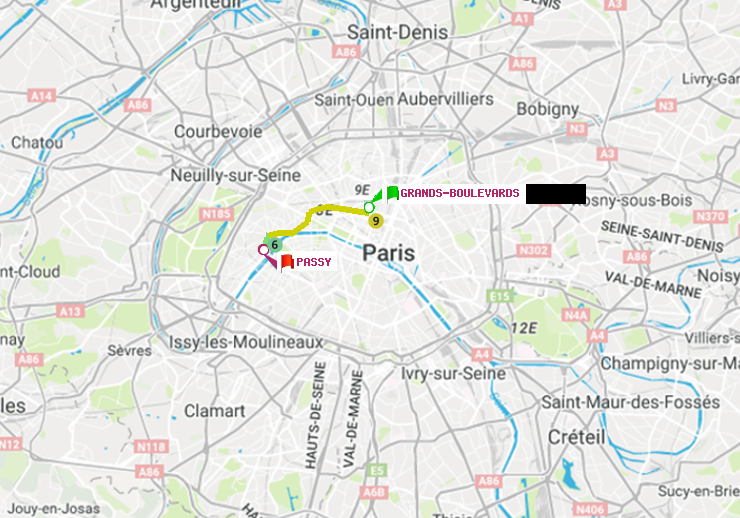 plan itinéraire ratp de Grands Boulevards à Passy