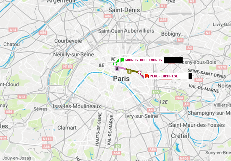 plan itinéraire ratp de Grands Boulevards à Père-Lachaise