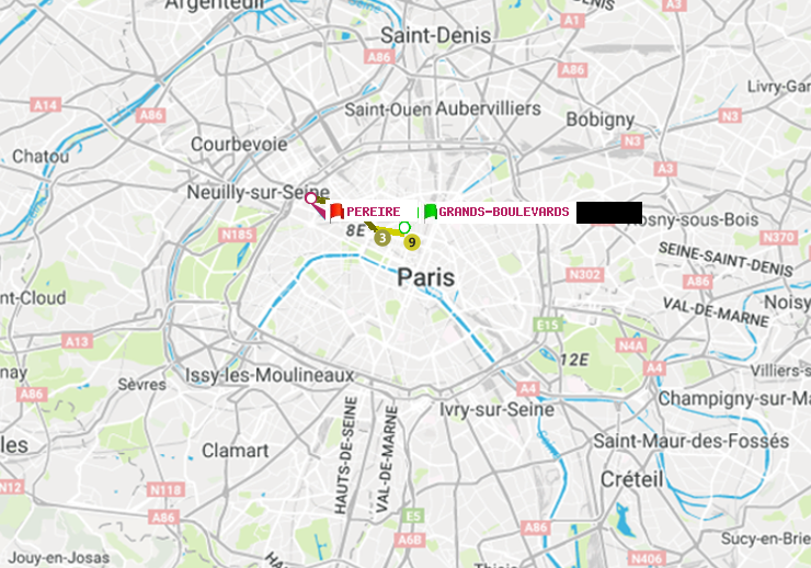 plan itinéraire ratp de Grands Boulevards à Péreire