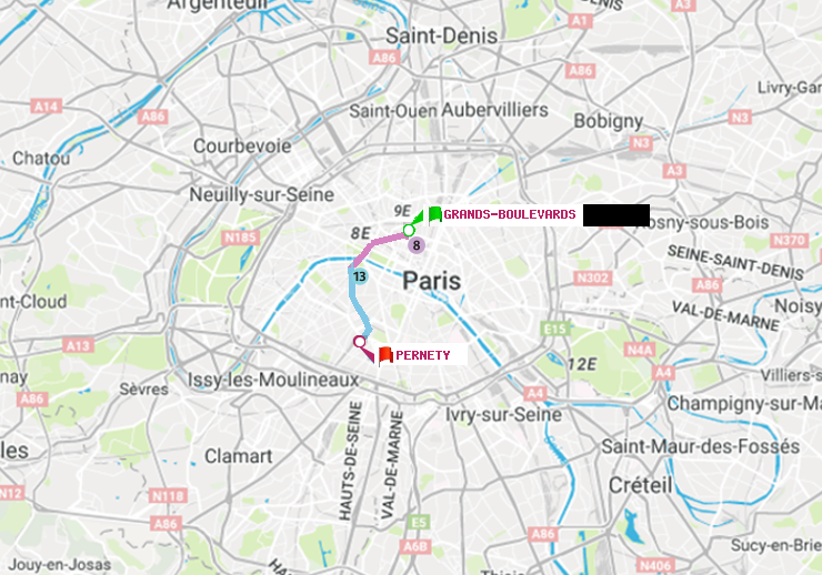 plan itinéraire ratp de Grands Boulevards à Pernety