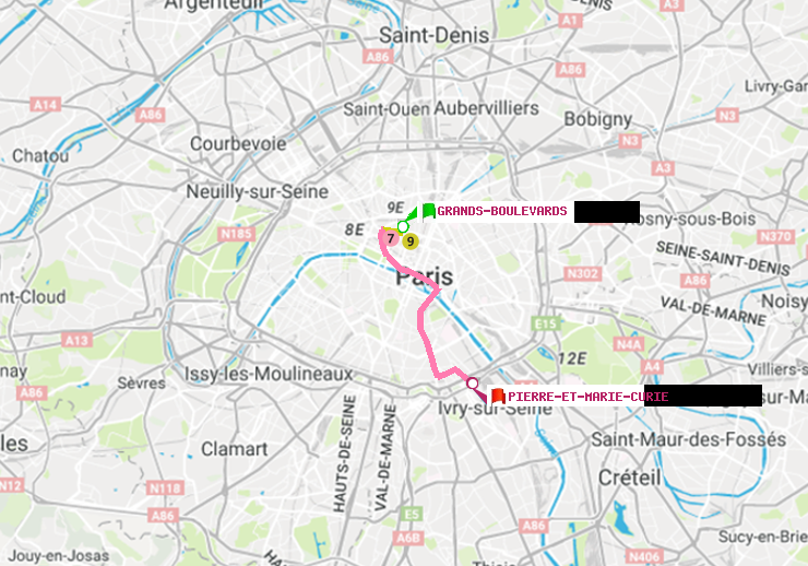 plan itinéraire ratp de Grands Boulevards à Pierre et Marie Curie