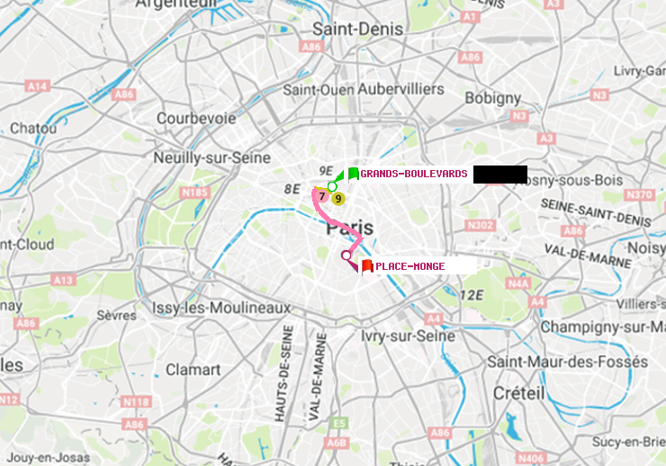 plan itinéraire ratp de Grands Boulevards à Place Monge (Jardin des Plantes)