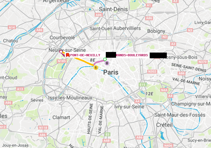 plan itinéraire ratp de Grands Boulevards à Pont de Neuilly