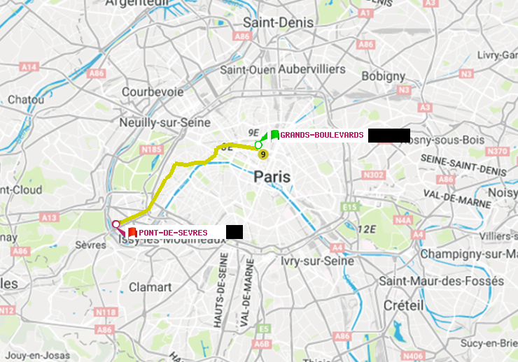 plan itinéraire ratp de Grands Boulevards à Pont de Sèvres