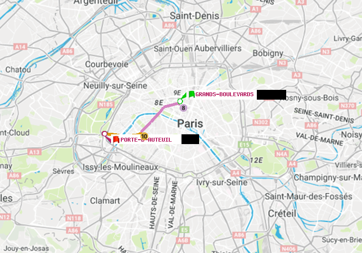 plan itinéraire ratp de Grands Boulevards à Porte d