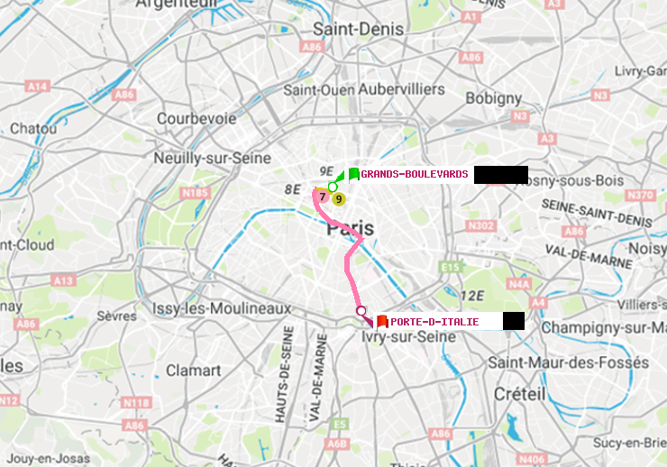 plan itinéraire ratp de Grands Boulevards à Porte d