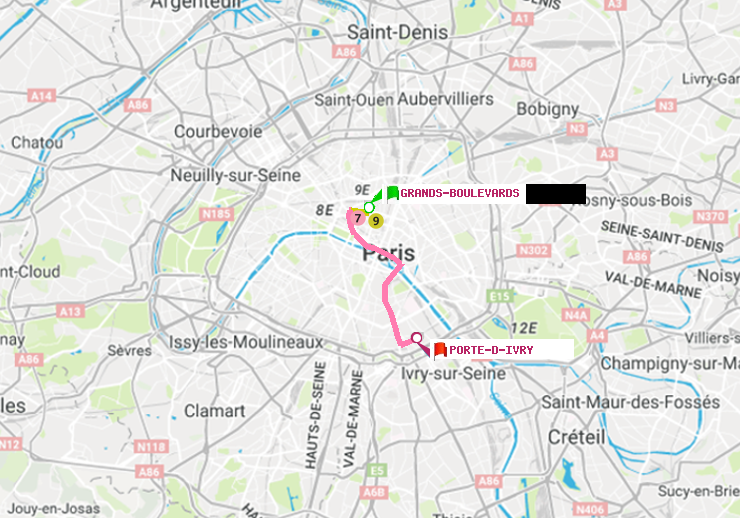 plan itinéraire ratp de Grands Boulevards à Porte d