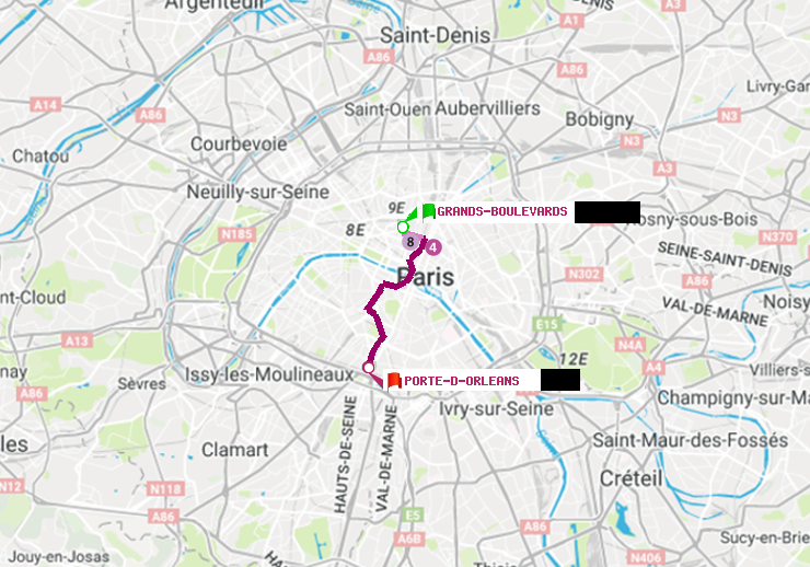 plan itinéraire ratp de Grands Boulevards à Porte d