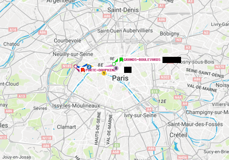plan itinéraire ratp de Grands Boulevards à Porte Dauphine (Maréchal de Lattre de Tassigny)