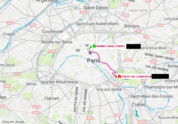 plan itinéraire ratp de Grands Boulevards à Porte de Charenton
