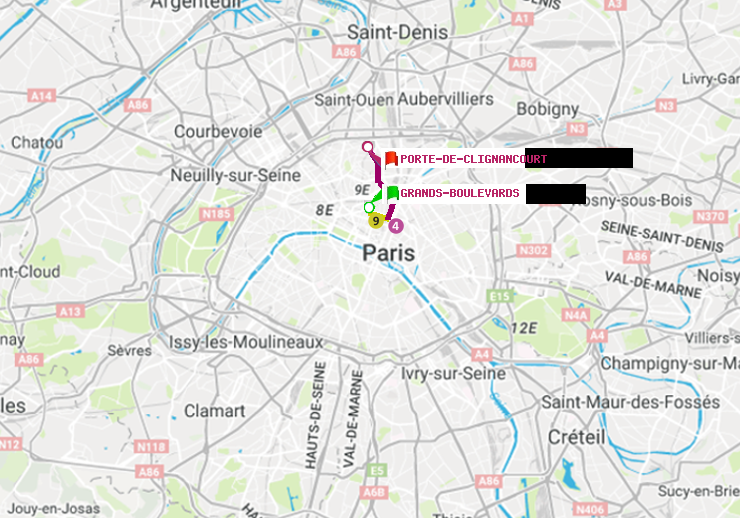 plan itinéraire ratp de Grands Boulevards à Porte de Clignancourt