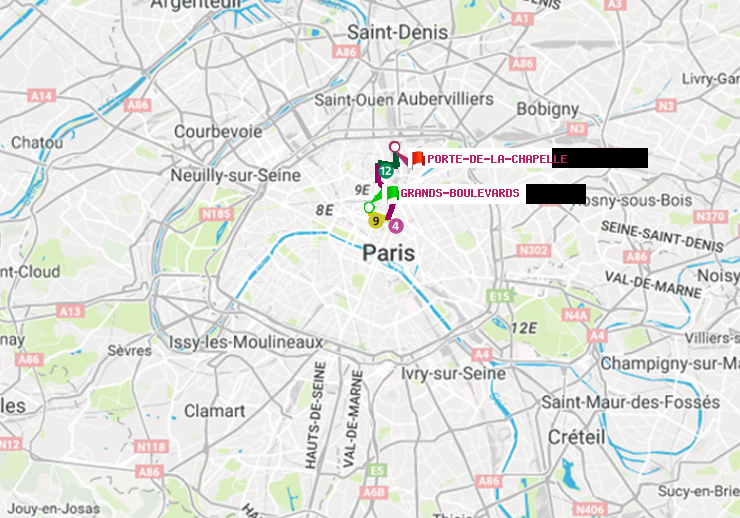 plan itinéraire ratp de Grands Boulevards à Porte de la Chapelle