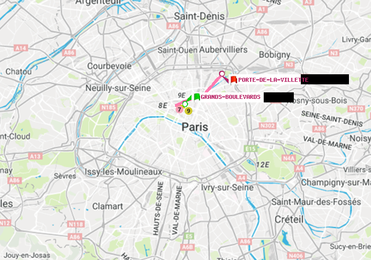 plan itinéraire ratp de Grands Boulevards à Porte de la Villette