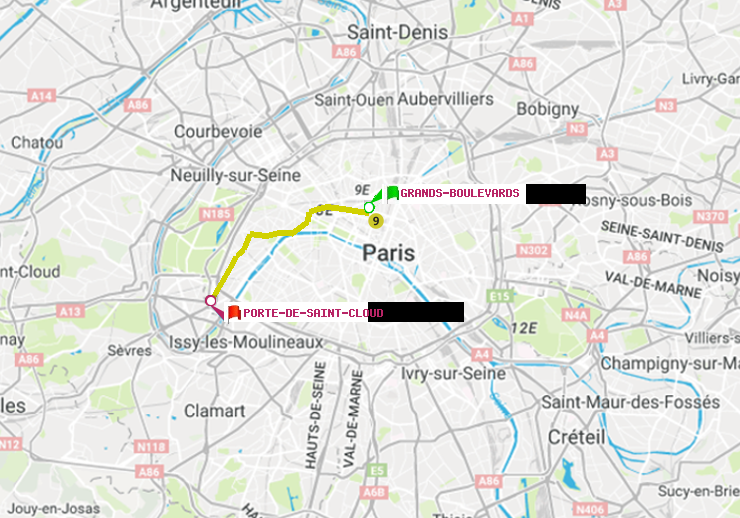 plan itinéraire ratp de Grands Boulevards à Porte de Saint-Cloud