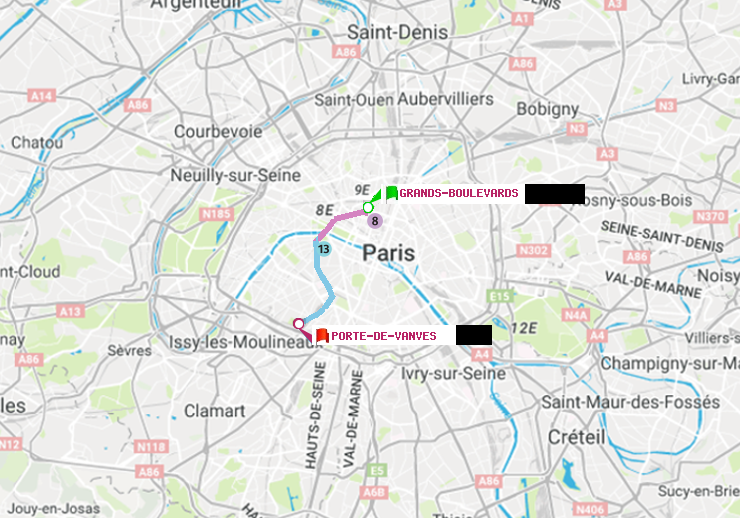 plan itinéraire ratp de Grands Boulevards à Porte de Vanves