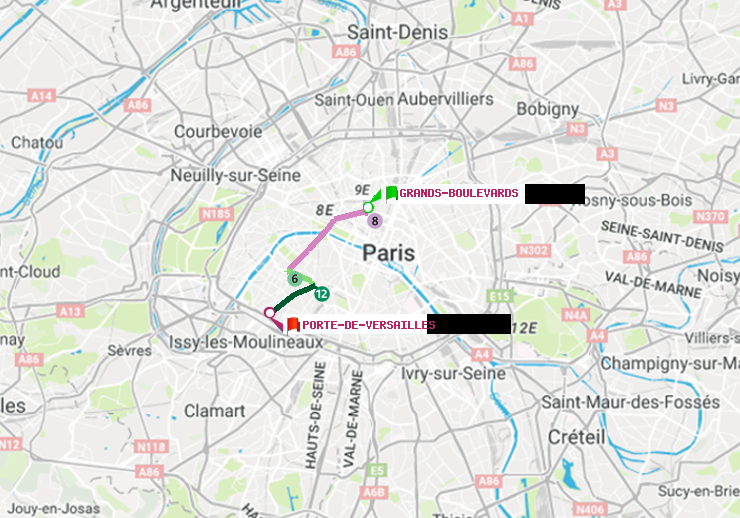 plan itinéraire ratp de Grands Boulevards à Porte de Versailles