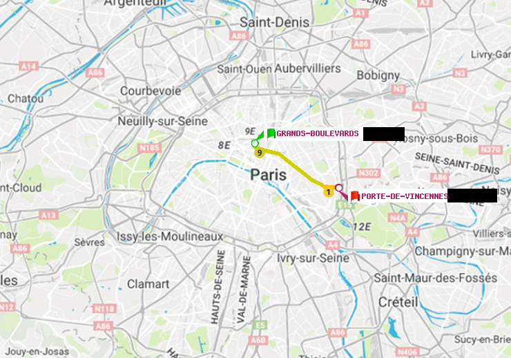 plan itinéraire ratp de Grands Boulevards à Porte de Vincennes