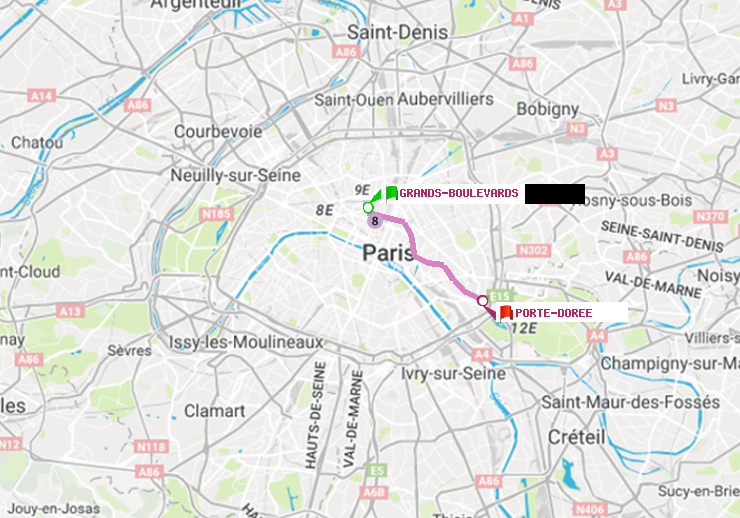 plan itinéraire ratp de Grands Boulevards à Porte Dorée