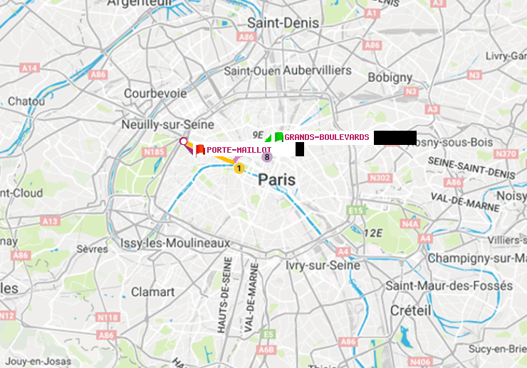plan itinéraire ratp de Grands Boulevards à Porte Maillot