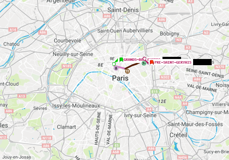 plan itinéraire ratp de Grands Boulevards à Pré-Saint-Gervais