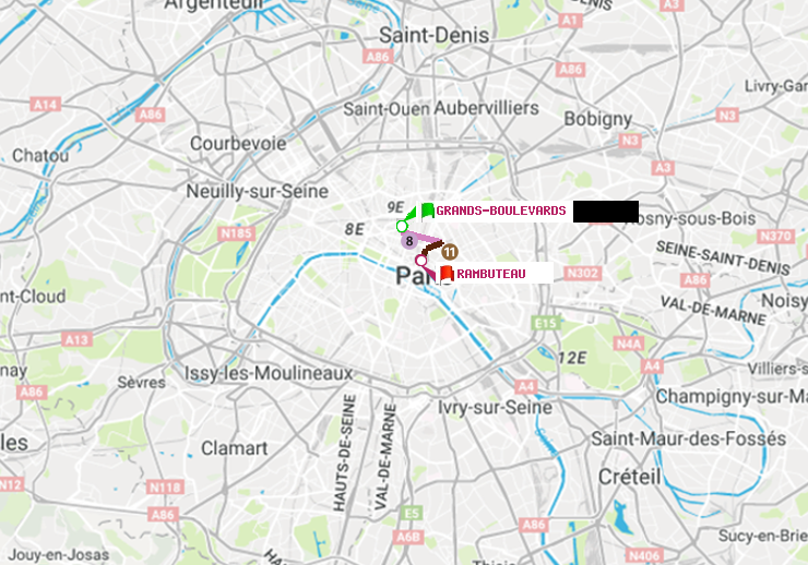 plan itinéraire ratp de Grands Boulevards à Rambuteau