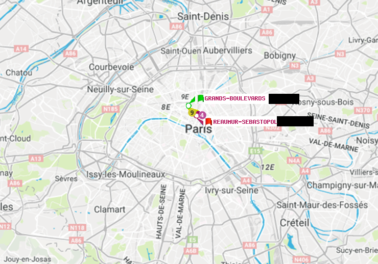 plan itinéraire ratp de Grands Boulevards à Réaumur-Sébastopol