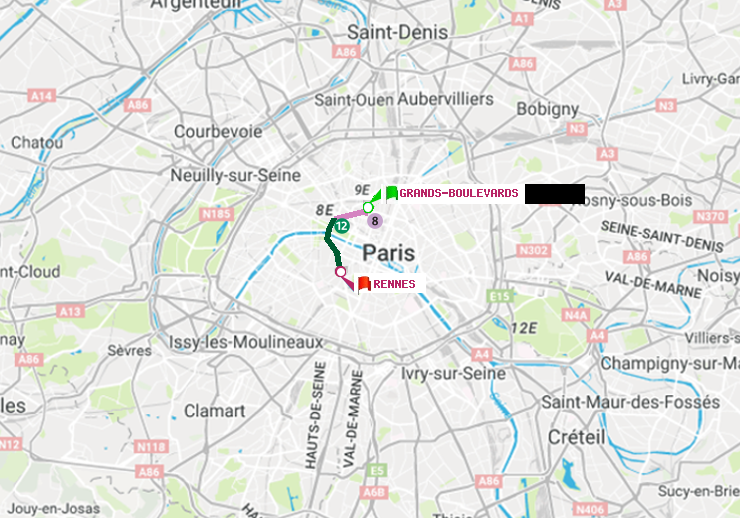 plan itinéraire ratp de Grands Boulevards à Rennes