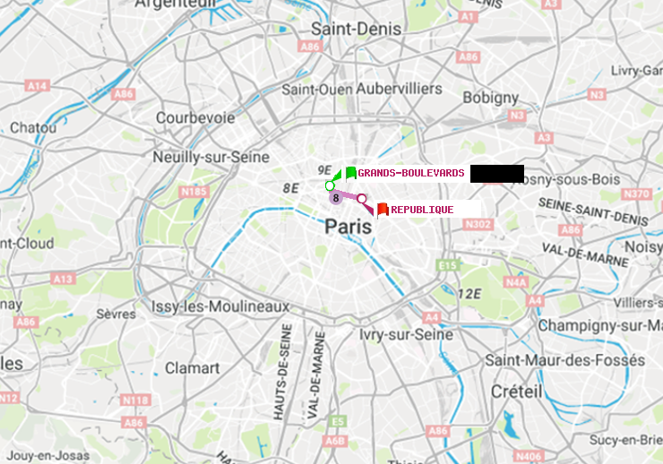 plan itinéraire ratp de Grands Boulevards à République