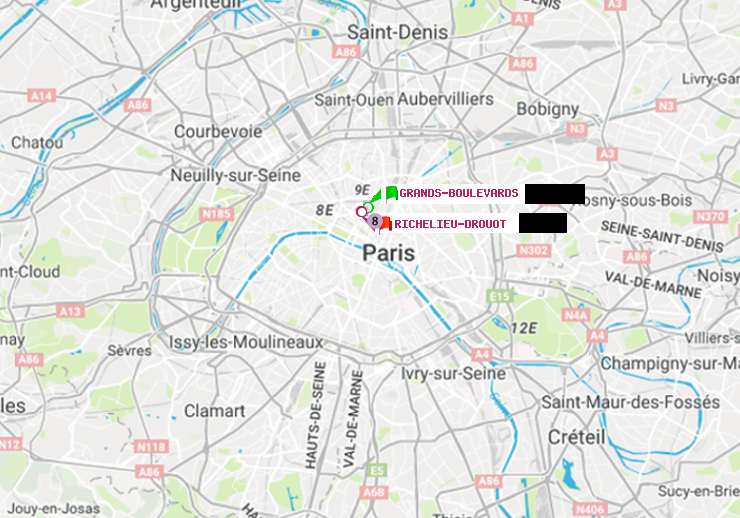 plan itinéraire ratp de Grands Boulevards à Richelieu-Drouot