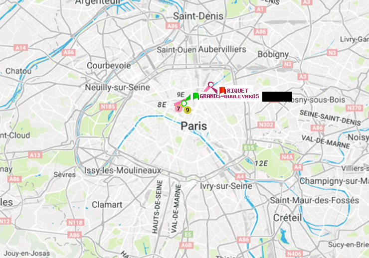 plan itinéraire ratp de Grands Boulevards à Riquet
