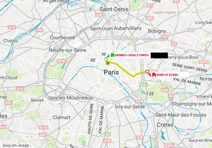 plan itinéraire ratp de Grands Boulevards à Robespierre