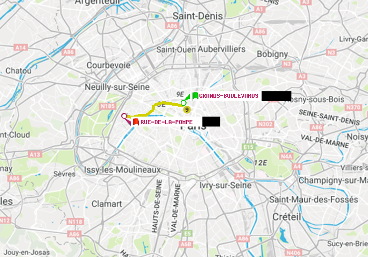 plan itinéraire ratp de Grands Boulevards à Rue de la Pompe (Avenue Georges Mandel)