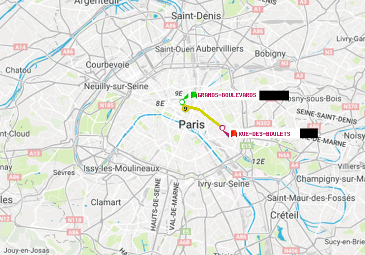 plan itinéraire ratp de Grands Boulevards à Rue des Boulets