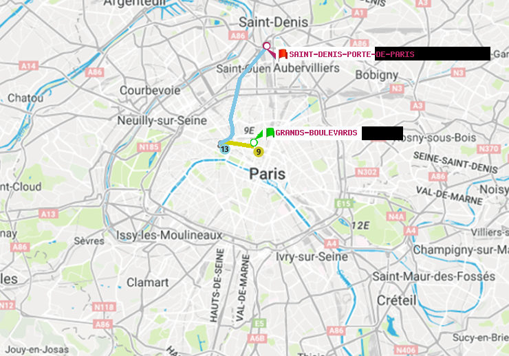 plan itinéraire ratp de Grands Boulevards à Saint-Denis-Porte de Paris