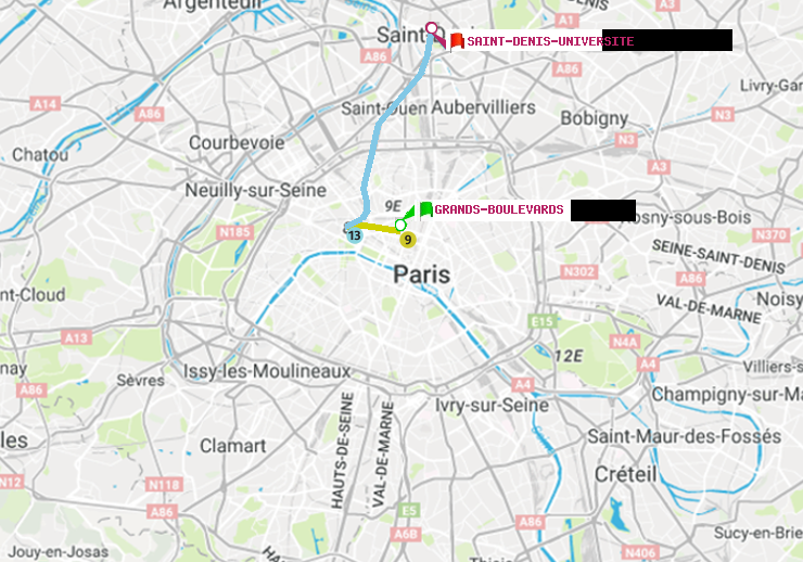 plan itinéraire ratp de Grands Boulevards à Saint-Denis-Universite